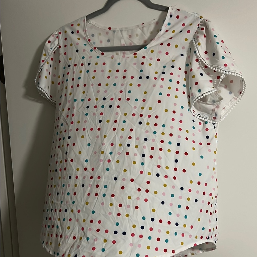 Multicolored Peter Pan Collar Short Sleeve Blouse